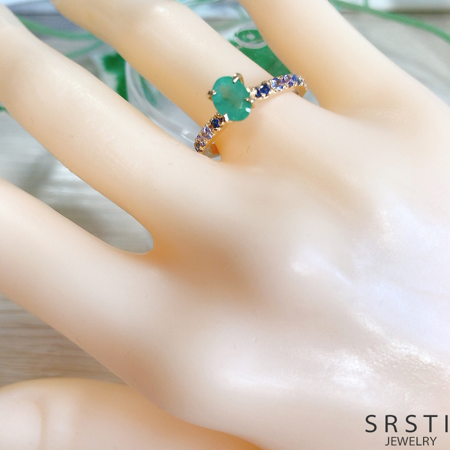 Emerald & Multi stone K18GP Ring