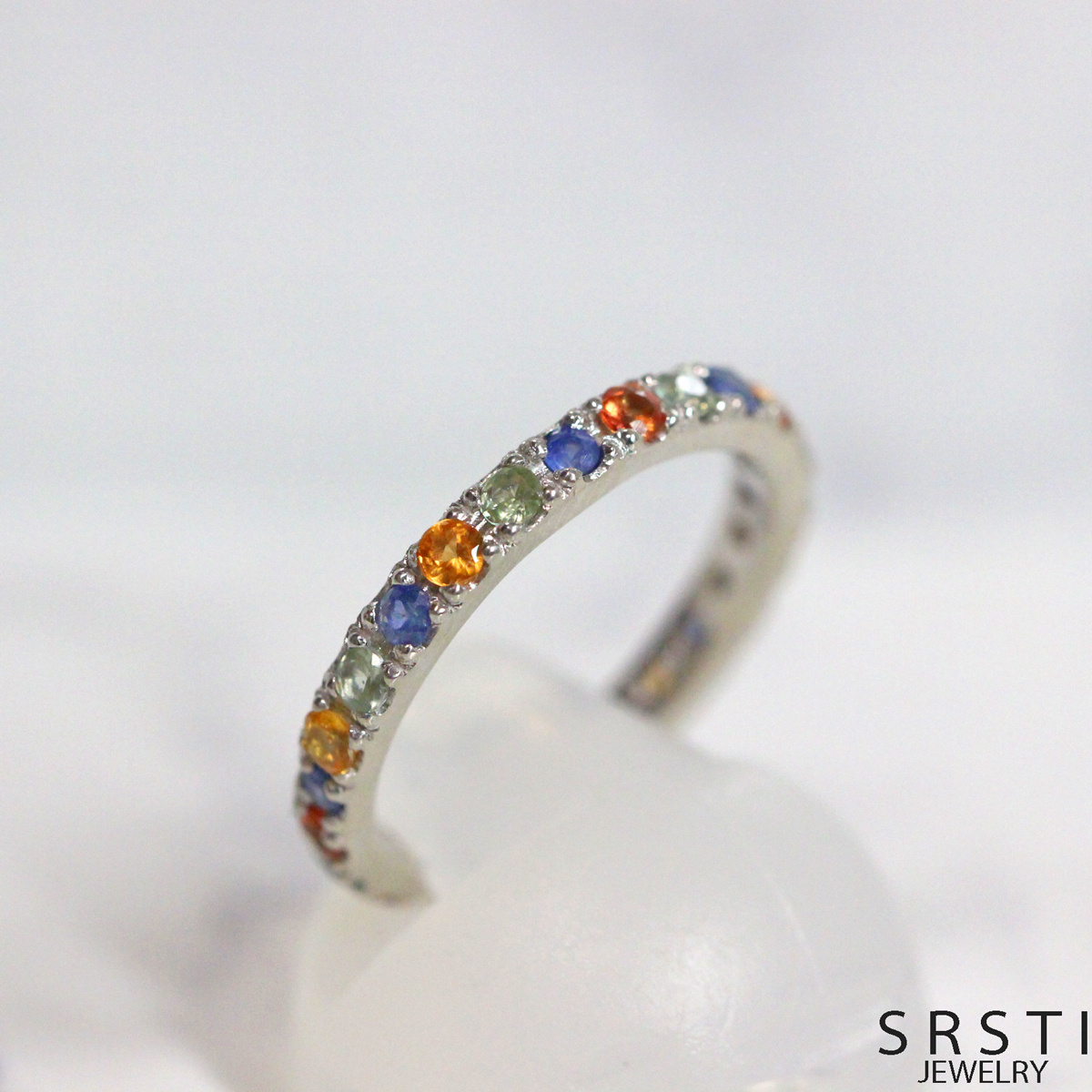Multi color Sapphire SV925 Eternity Ring