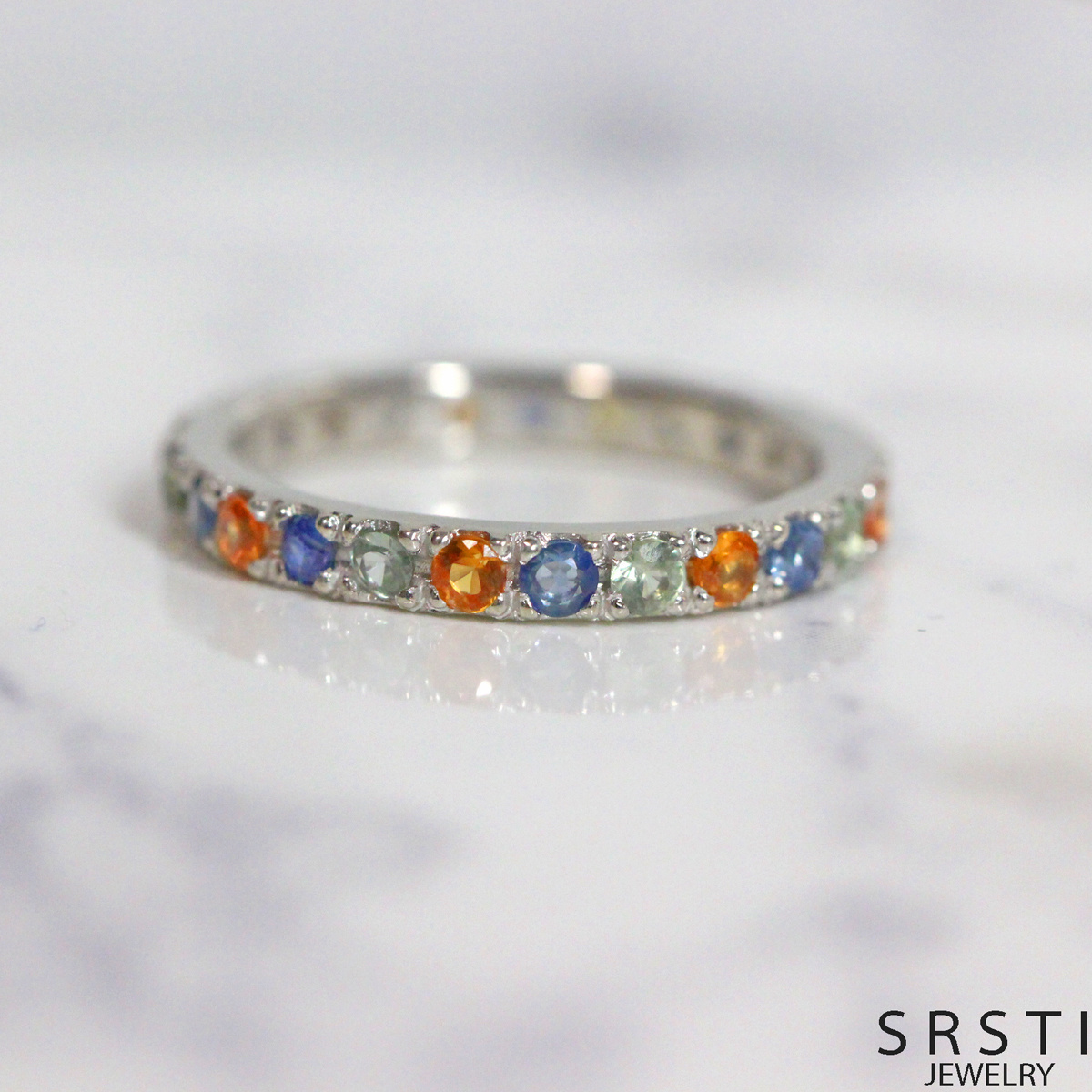 Multi color Sapphire SV925 Eternity Ring