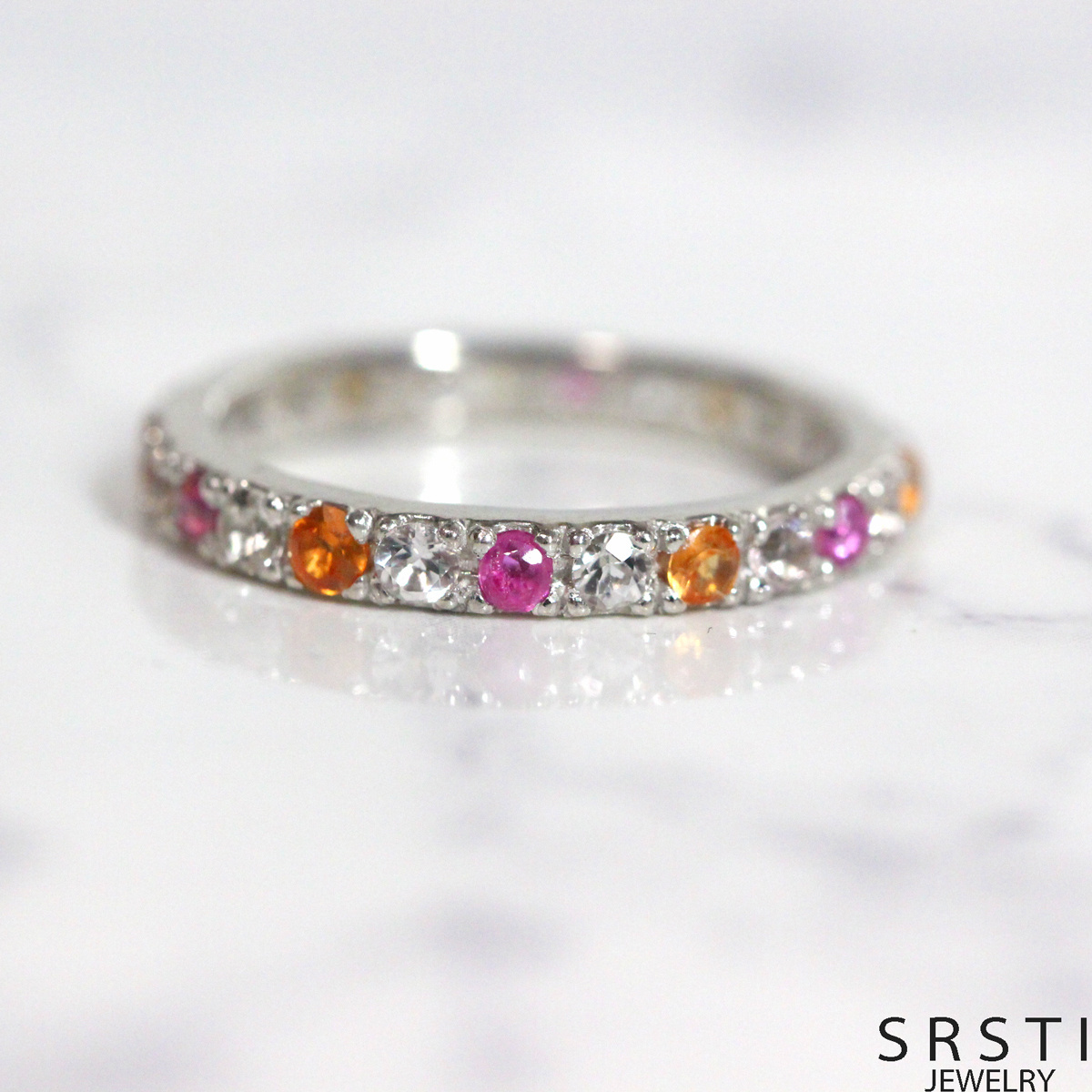Ruby & Sapphire & Toparz SV925 Eternity Ring