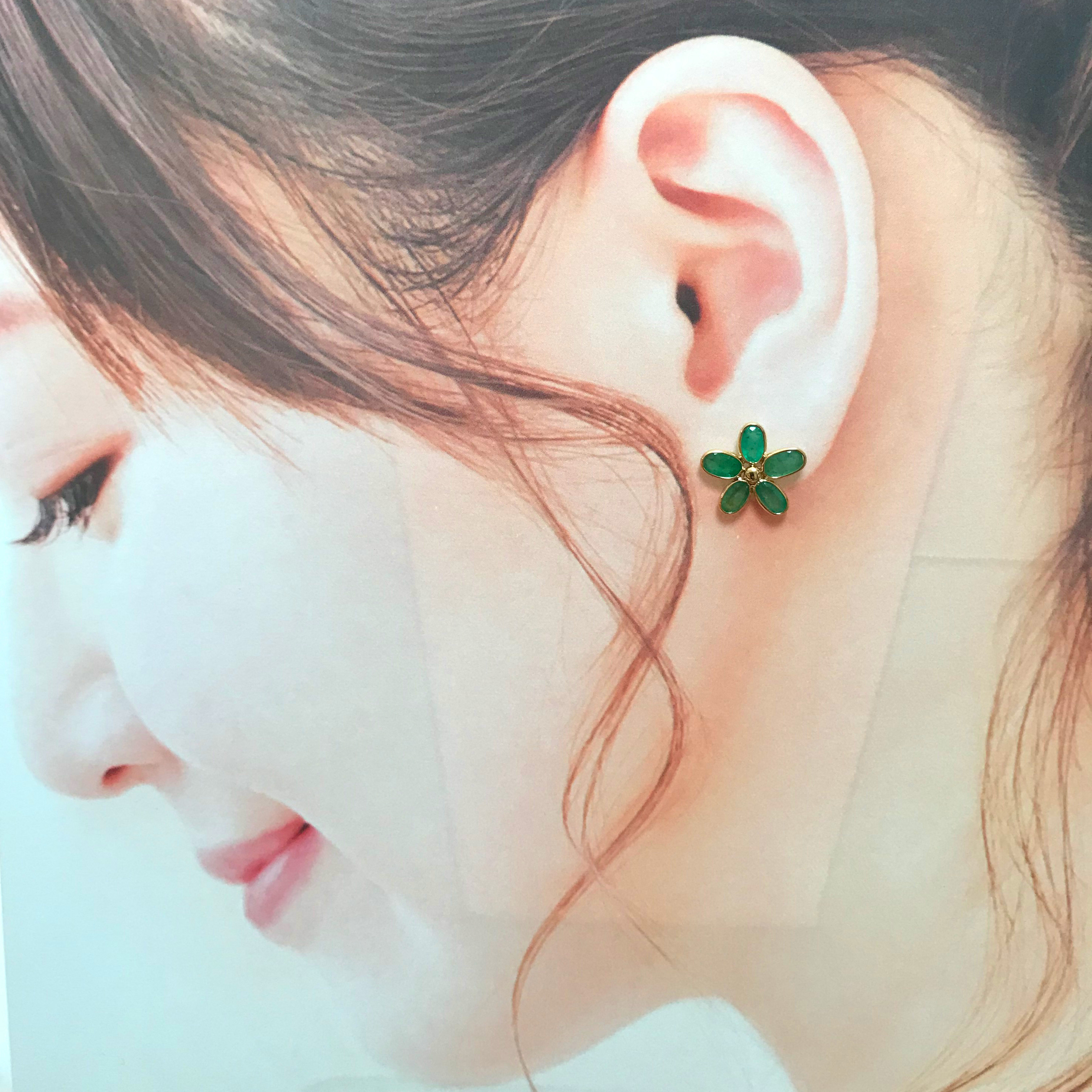 emerald k18 gold flower earring 004