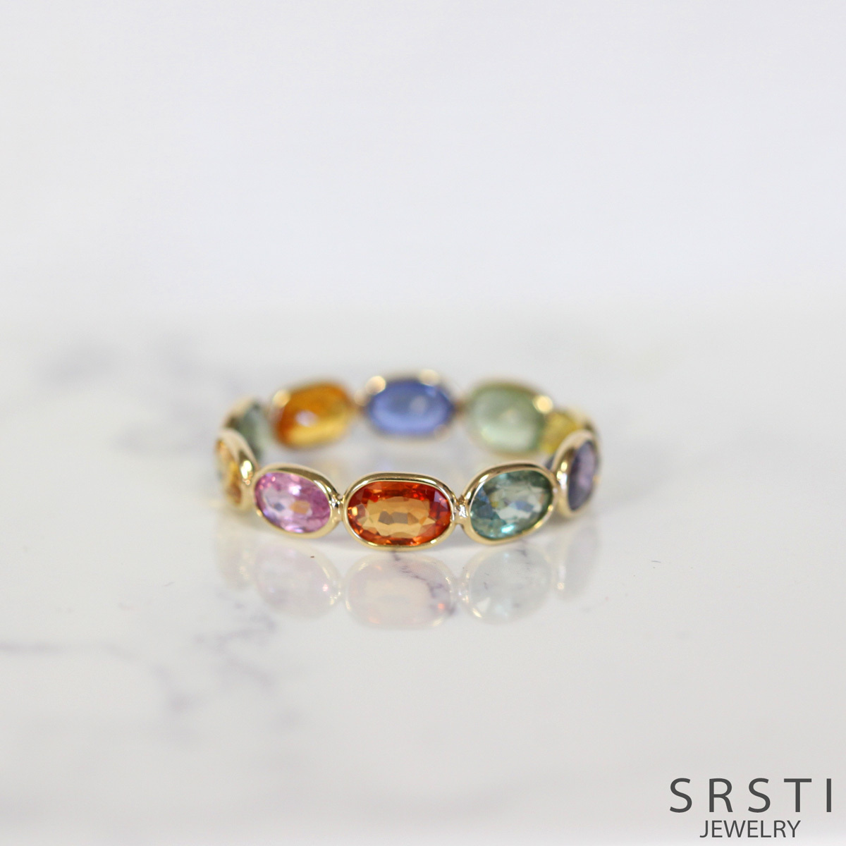 Fancy Color Sapphire K14 Gold Eternity Ring