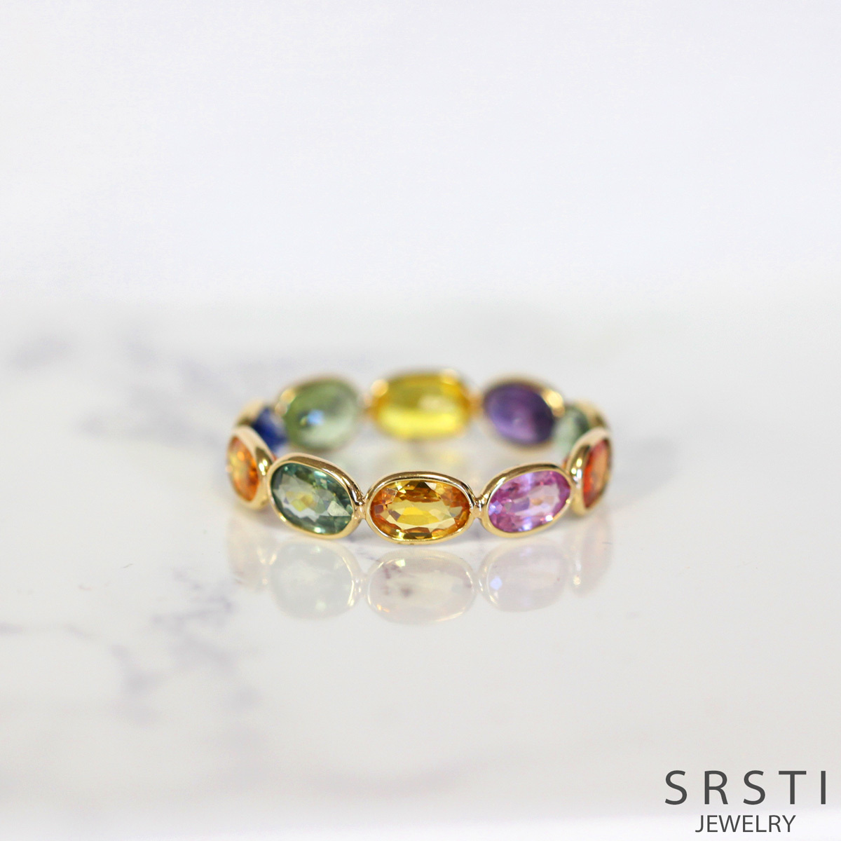 Fancy Color Sapphire K14 Gold Eternity Ring