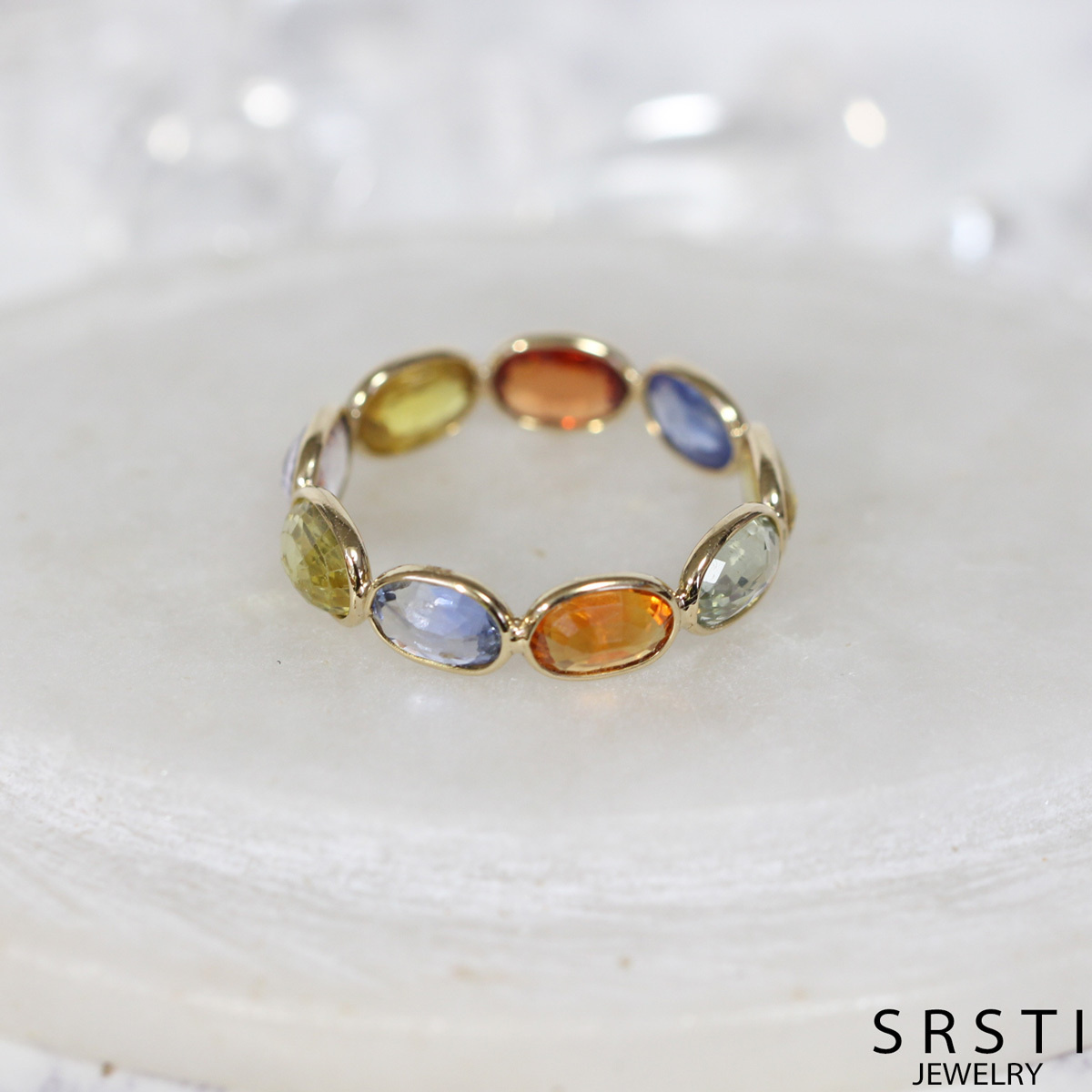 Fancy Color Sapphire K18 Gold Eternity Ring 