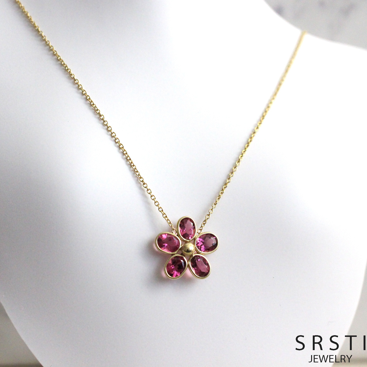 Pink Tourmaline K18 Flower Necklace
