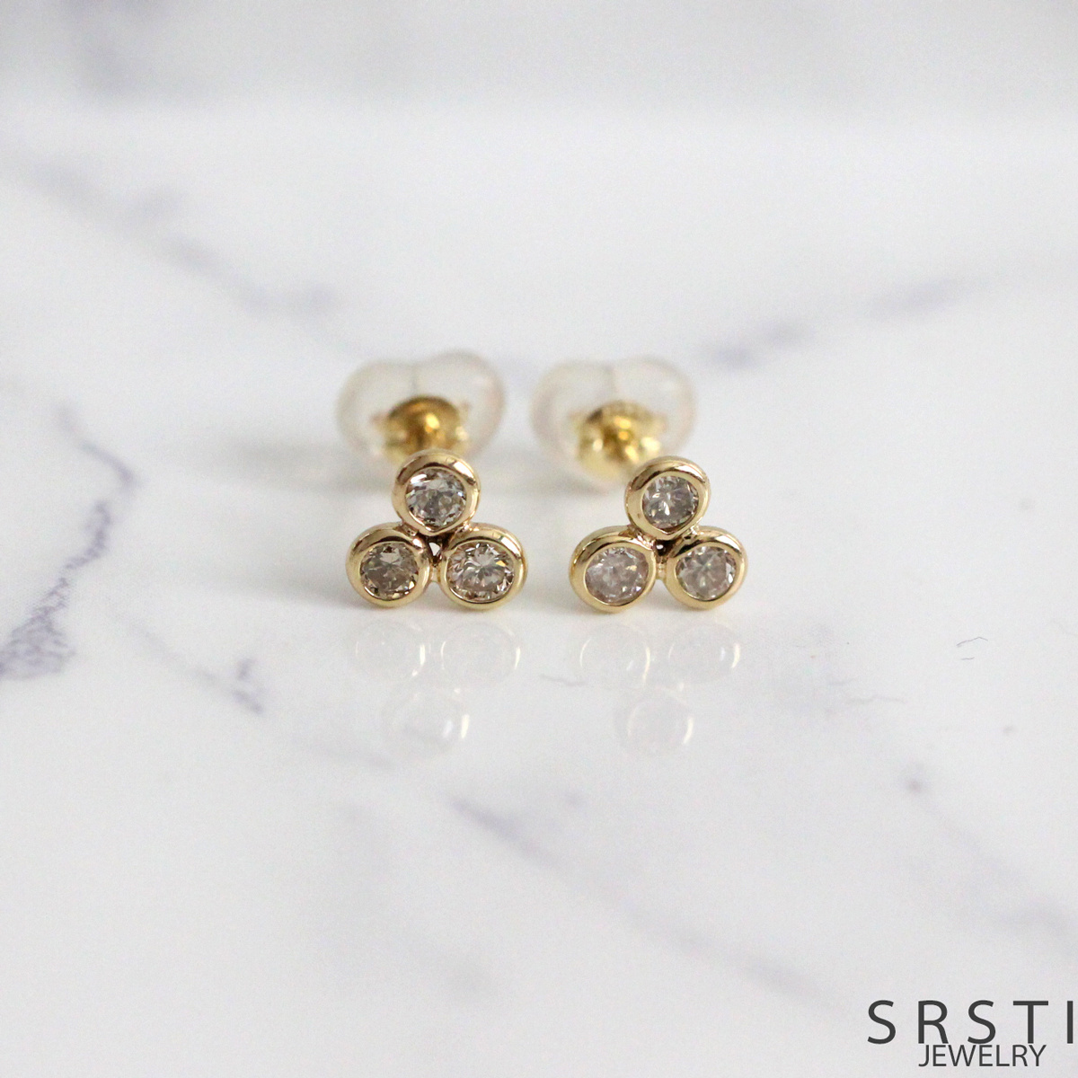 Diamond Clover K14 Gold Stud Earring