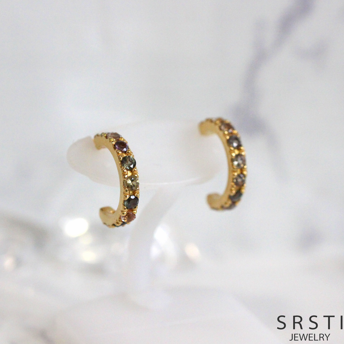 Indigo Blue Sapphire K14/K18 Flower Earring