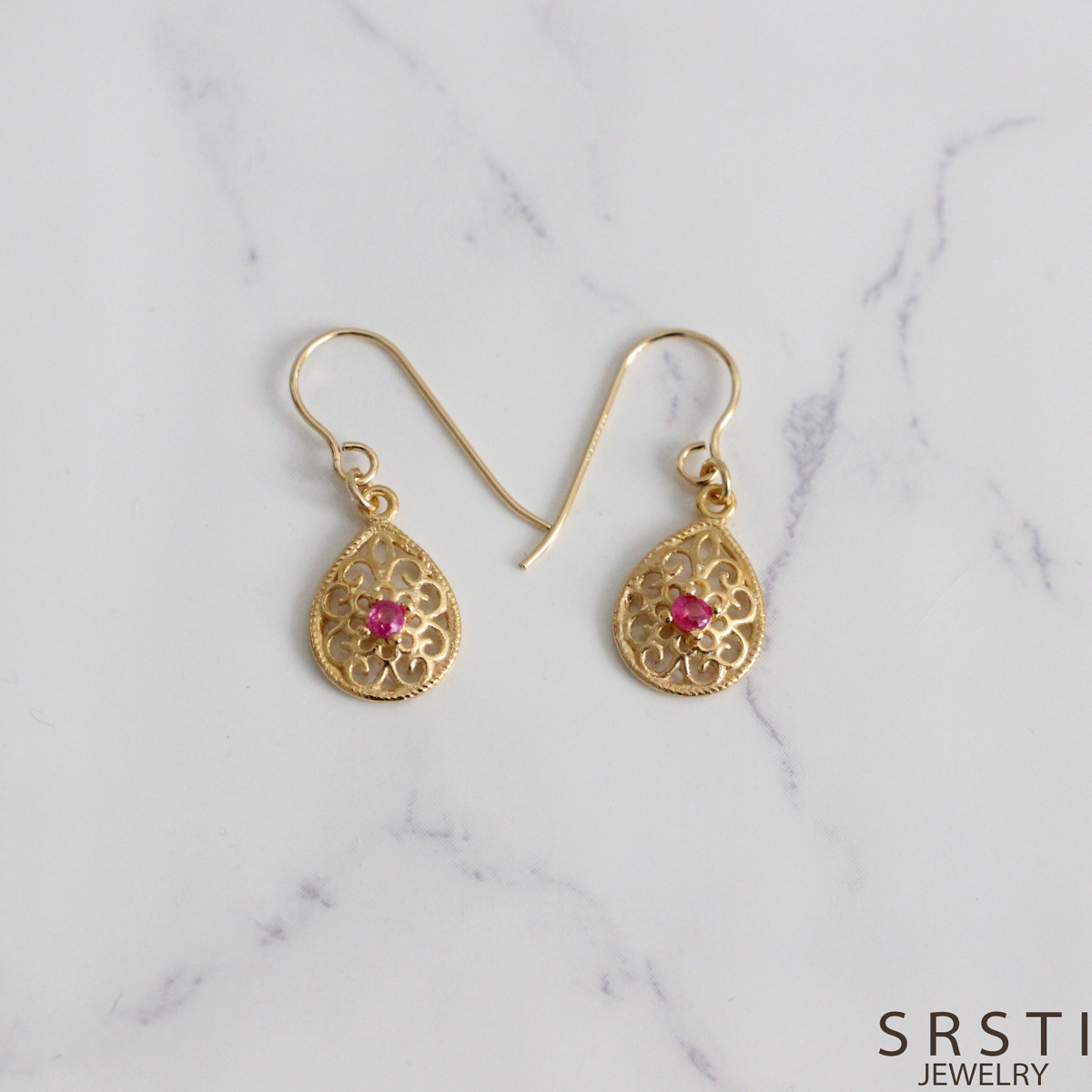 Ruby K18GP Ethnic Earring