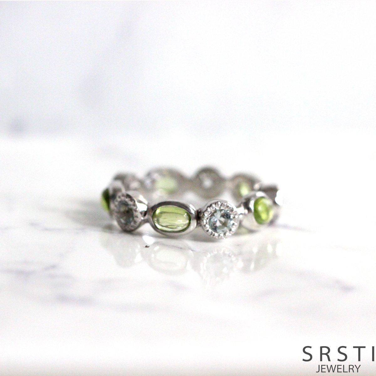 Peridot & Aquamarine SV925 Eternity Ring