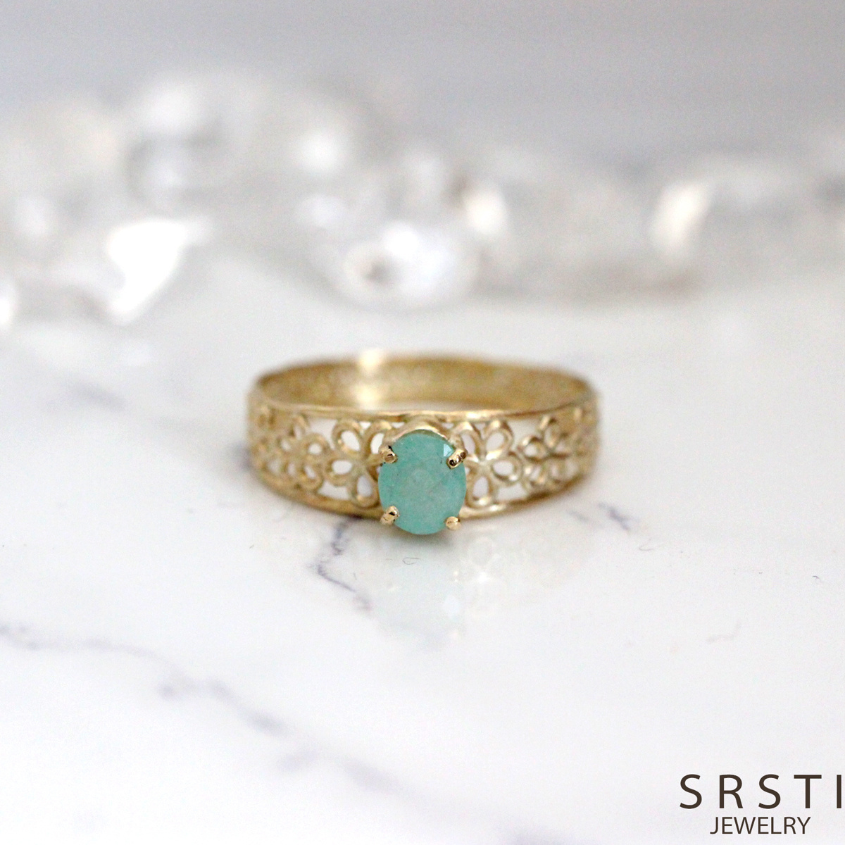 Praiba Tourmaline K10 Gold Lace Ring(Mat)